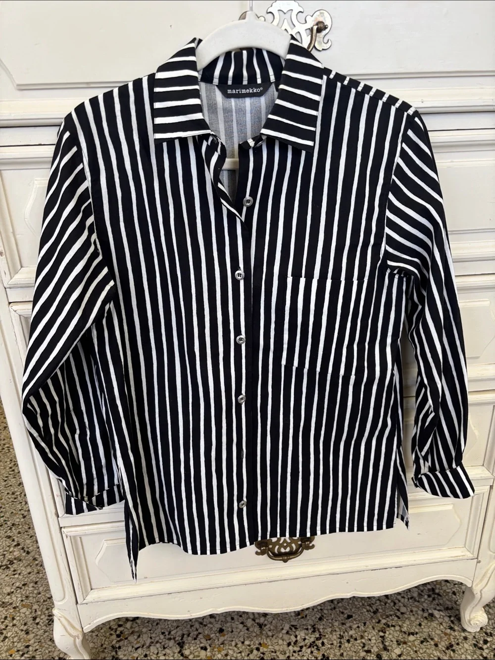 Marimekko Black and White Striped Cotton Button Down - Picture 1 of 5